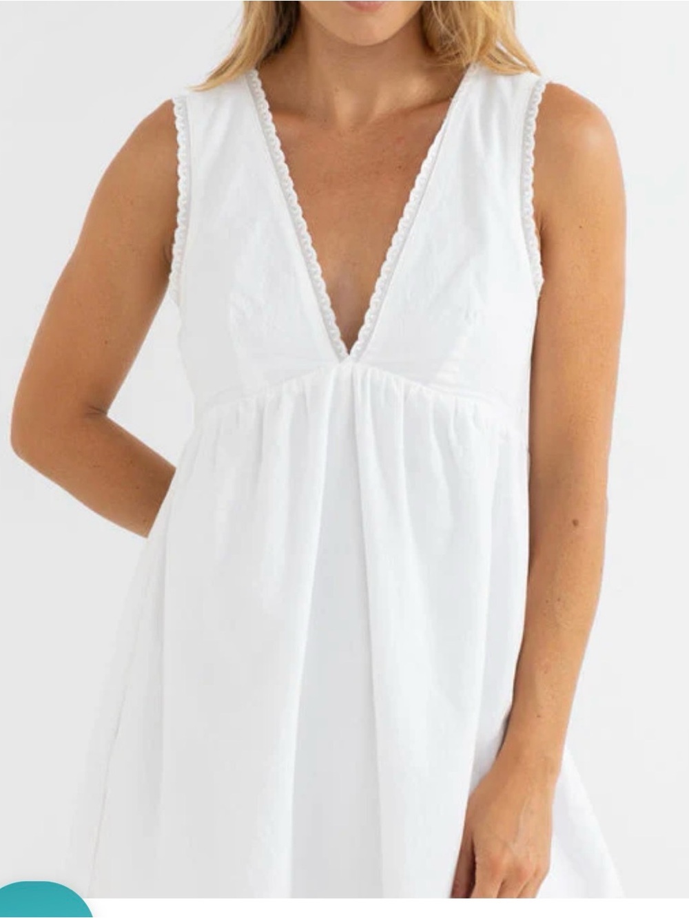 Rhythm White Sleeveless V-Neck Babydoll Dress - Picture 2 of 7